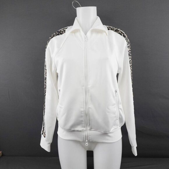 Pam and Gela Womens Bomber Track Jacket Medium Leopard Stripe Y2K